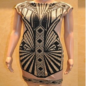 Beaded Mini Dress in Gold By European Designer